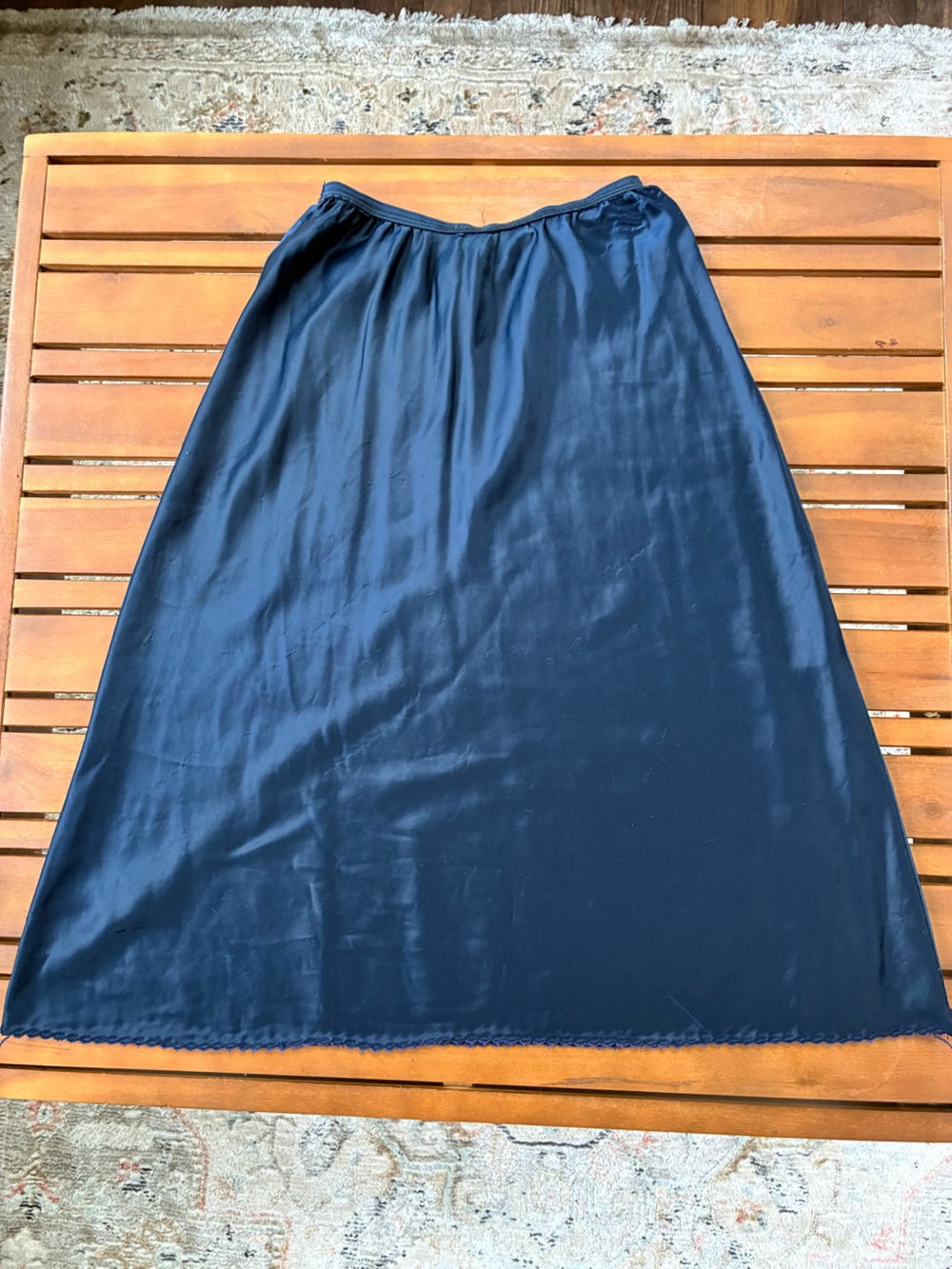 Vintage Navy Satin Midi Skirt